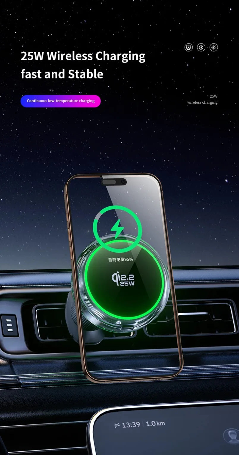 VIKEFON MagSafe-Style Car Charger – 15W Fast Wireless Charging with Cooling Fan