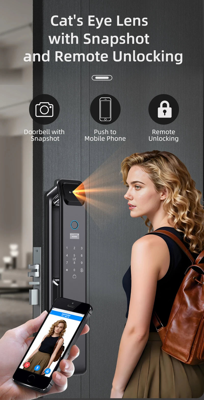 Wishome W-F9 Smart Face Recognition Door Lock with Camera & HD Screen – WiFi Fingerprint Lock