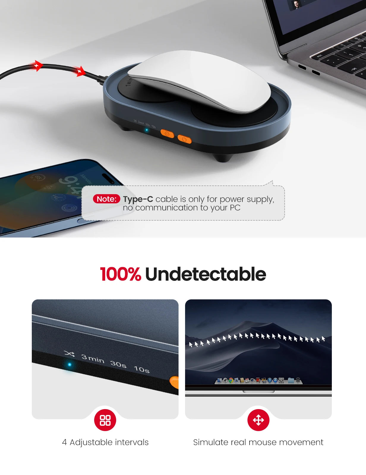 Undetectable Mouse Jiggler Pad – Twin Turntables, No Software Required
