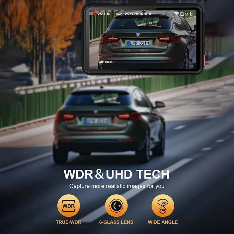 QOZ 4K Dual Lens Dash Cam – Front & Rear Car DVR with WiFi, Night Vision & Parking Monitor