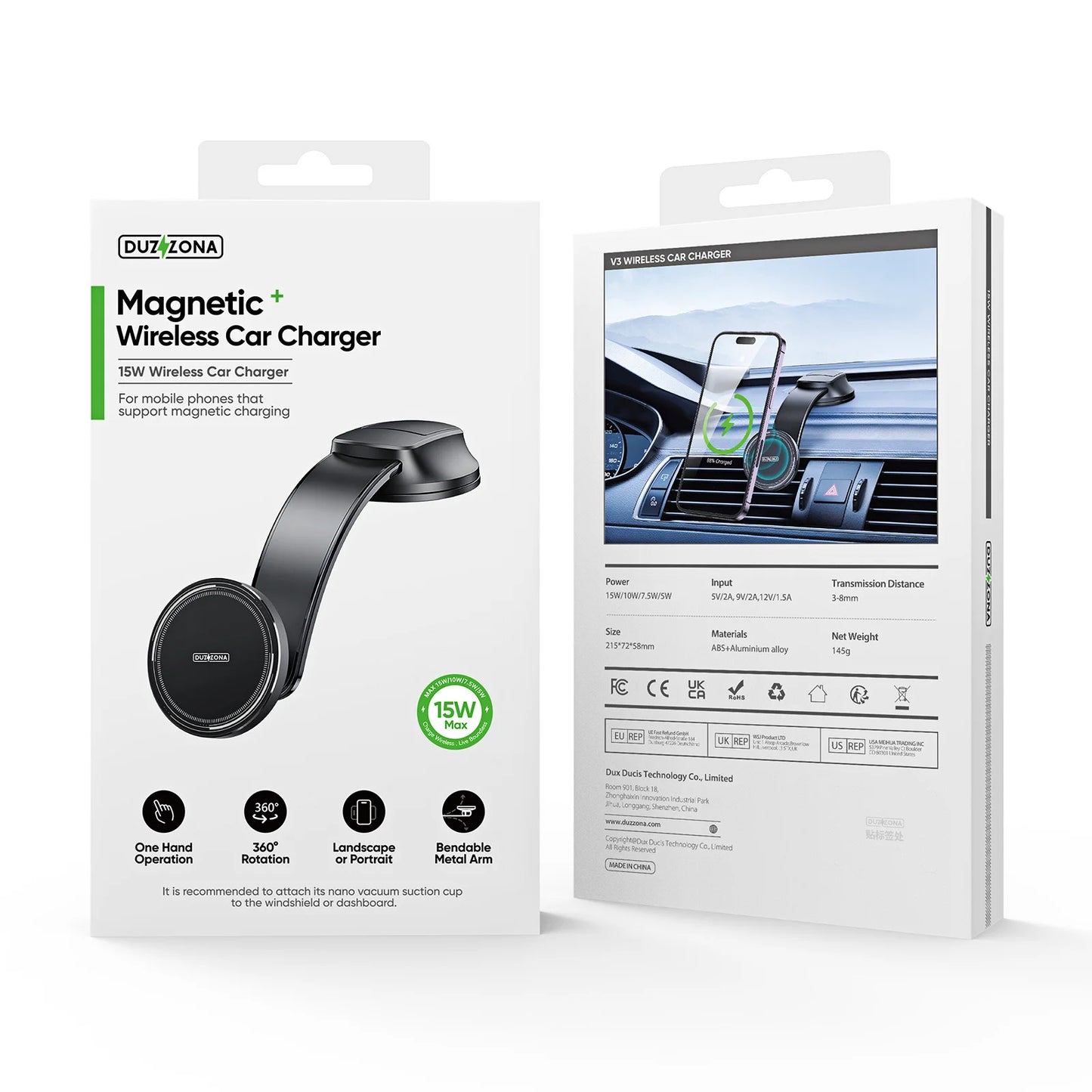 15W Magnetic Car Charger with Type-C Cable for iPhone
