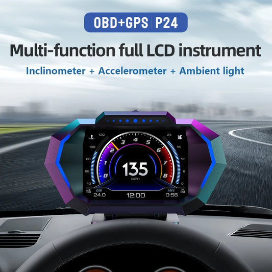 ZMFJH P24 OBD2 + GPS Car Head-Up Display – Digital Speedometer, Engine Data, Inclinometer & G-Sensor HUD