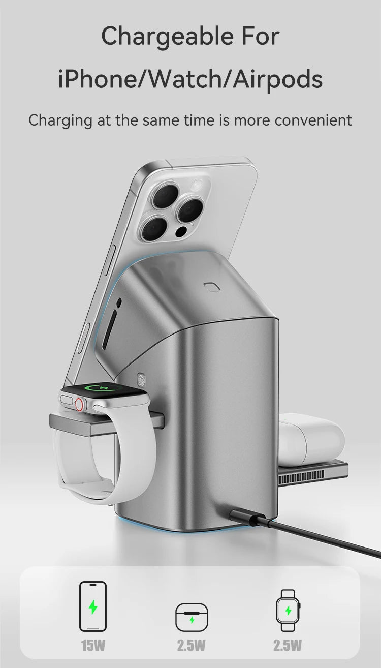 Maxco MW15 Qi2 Auto Rotate Magnetic Wireless Charging Stand – 3-in-1 Fast Charge