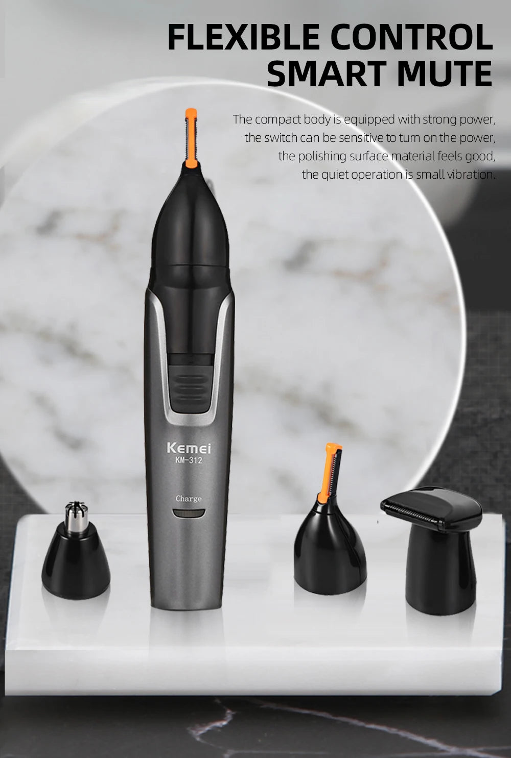 Kemei KM-312 Nose, Beard & Eyebrow Trimmer – Compact Rechargeable Groomer