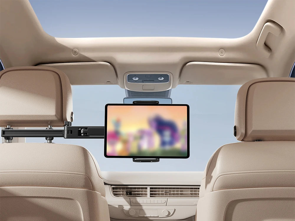 Car Headrest Tablet Holder – Foldable 360° Adjustable Backseat Mount