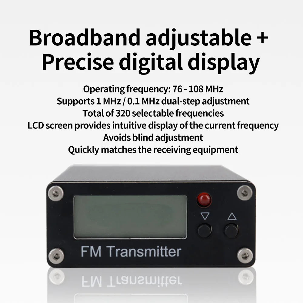 Portable 0.5W Long-Range FM Transmitter – USB-C Powered Mini Broadcast Radio (Up to 2 km, 76–108 MHz)