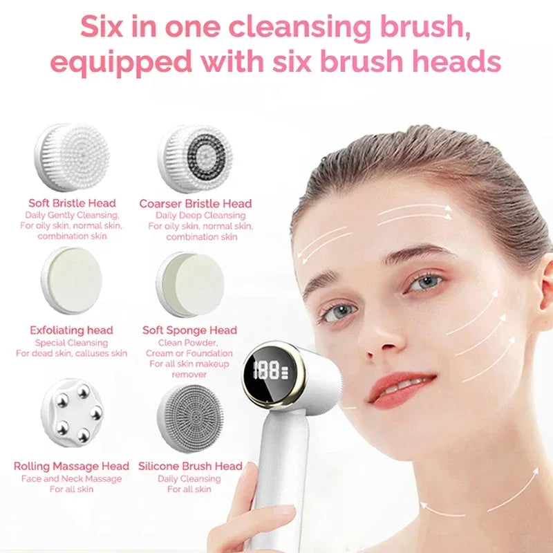 Miitina Electric Face Cleanser – 6 Brush Heads Deep Clean & Blackhead Remover
