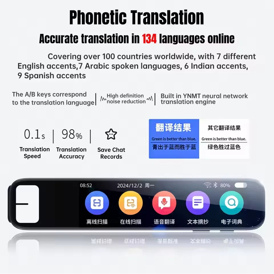 Portable AI Scan Translator Pen | Offline Translation & OCR Reading