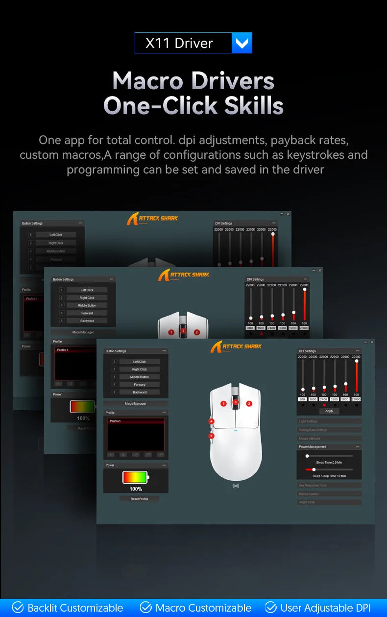 Attack Shark X11 Triple-Mode Wireless Gaming Mouse – PAW3395, 22,000 DPI, Magnetic Charging Dock