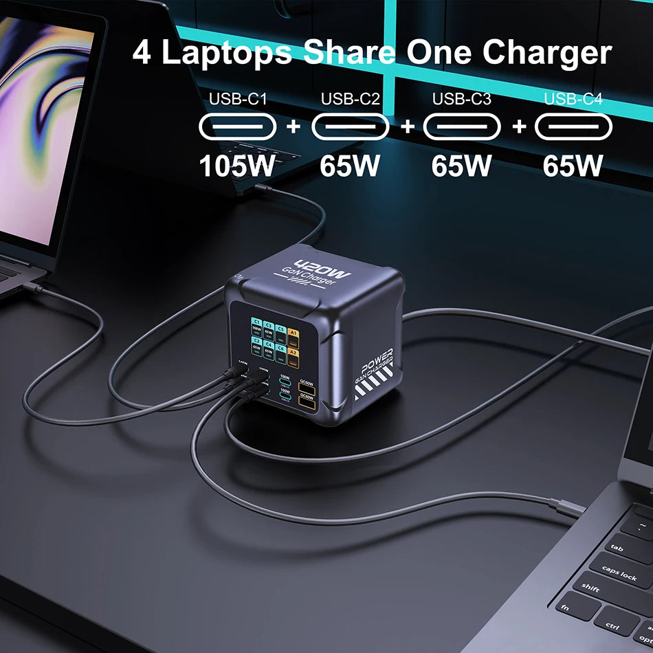 Ubigbuy 300W GaN Charger PPS PD 100W USB Type C 6-Port Digital Display Desktop Fast Charging Station for MacBook iPhone Samsung
