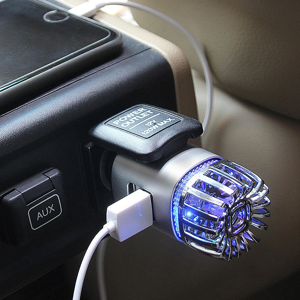 Mini Car Air Purifier with 5.6 Million Negative Ions & Dual USB Fast Charger – LED Oxygen Bar Freshener