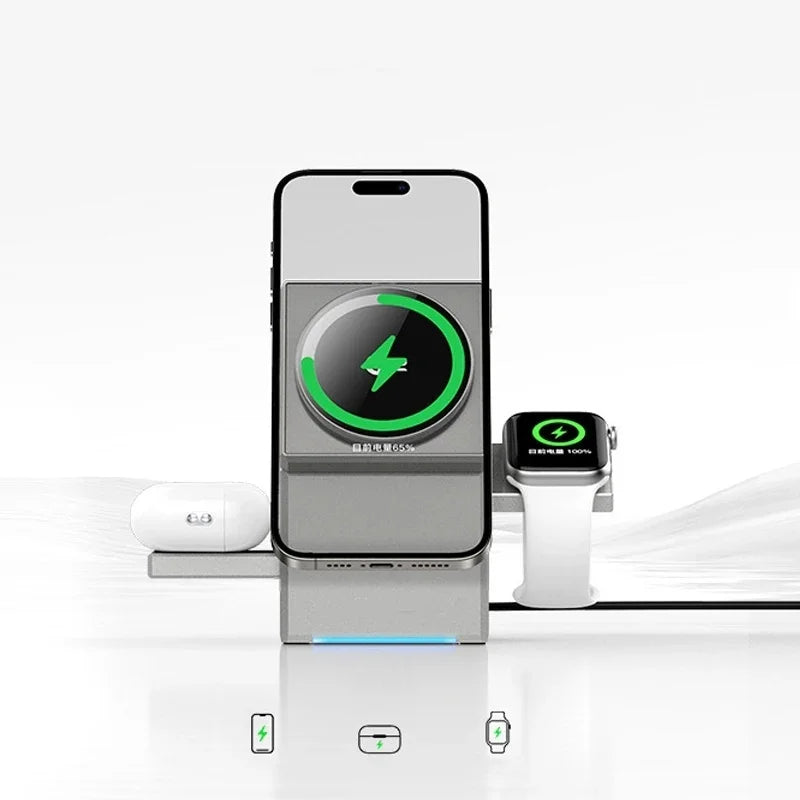 15W Qi2 Magnetic Wireless Charging Station for iPhone, Apple Watch & AirPods