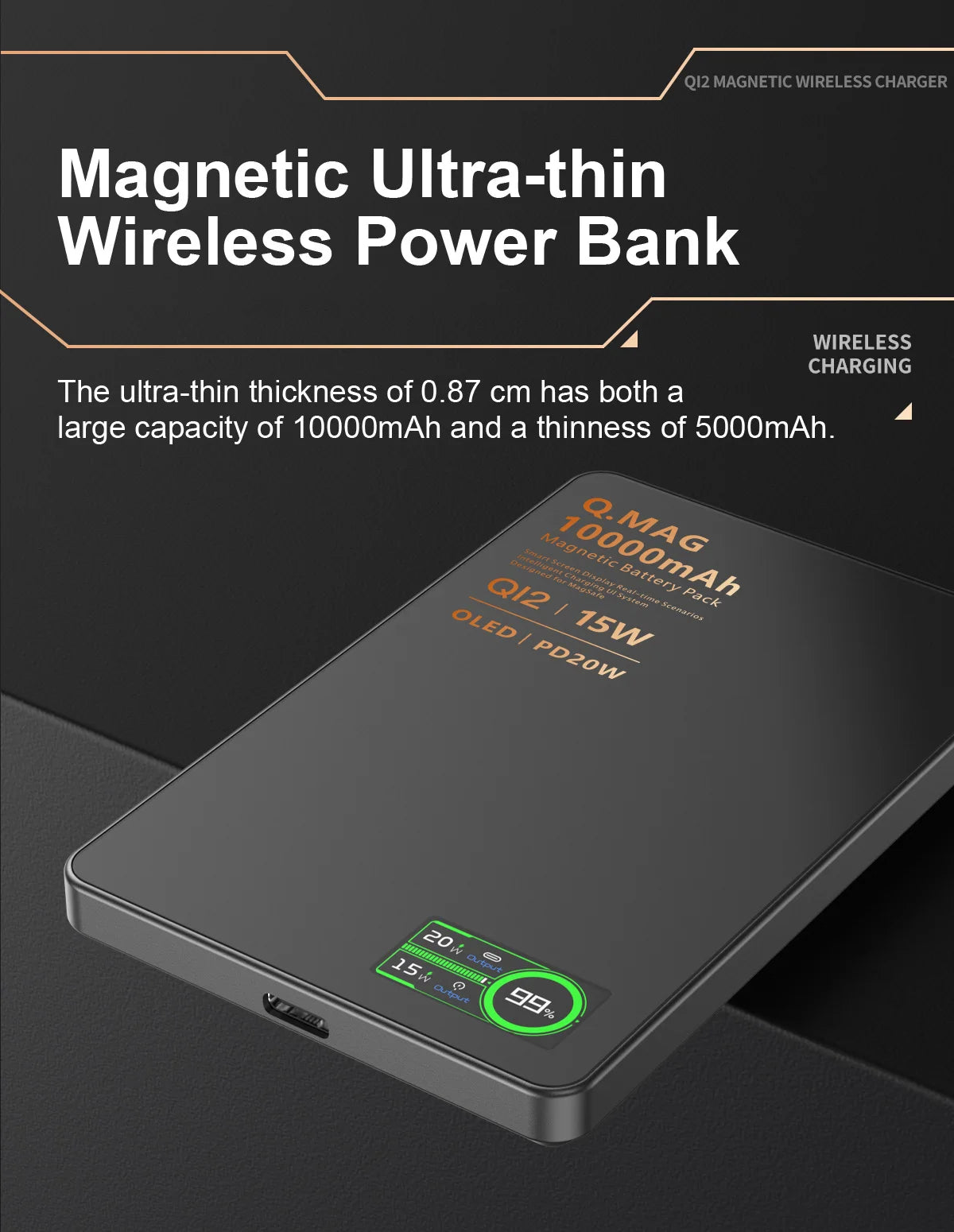 Magnetic Wireless Power Bank 5000/10000mAh – 3-in-1 Fast Charger with Digital Display