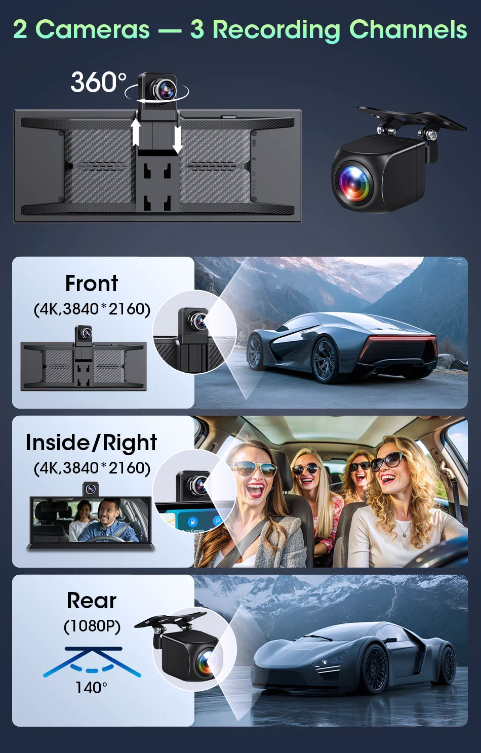 Jansite 10.26"/11.26" Wireless Apple CarPlay & Android Auto Screen with 4K Dash Cam Support