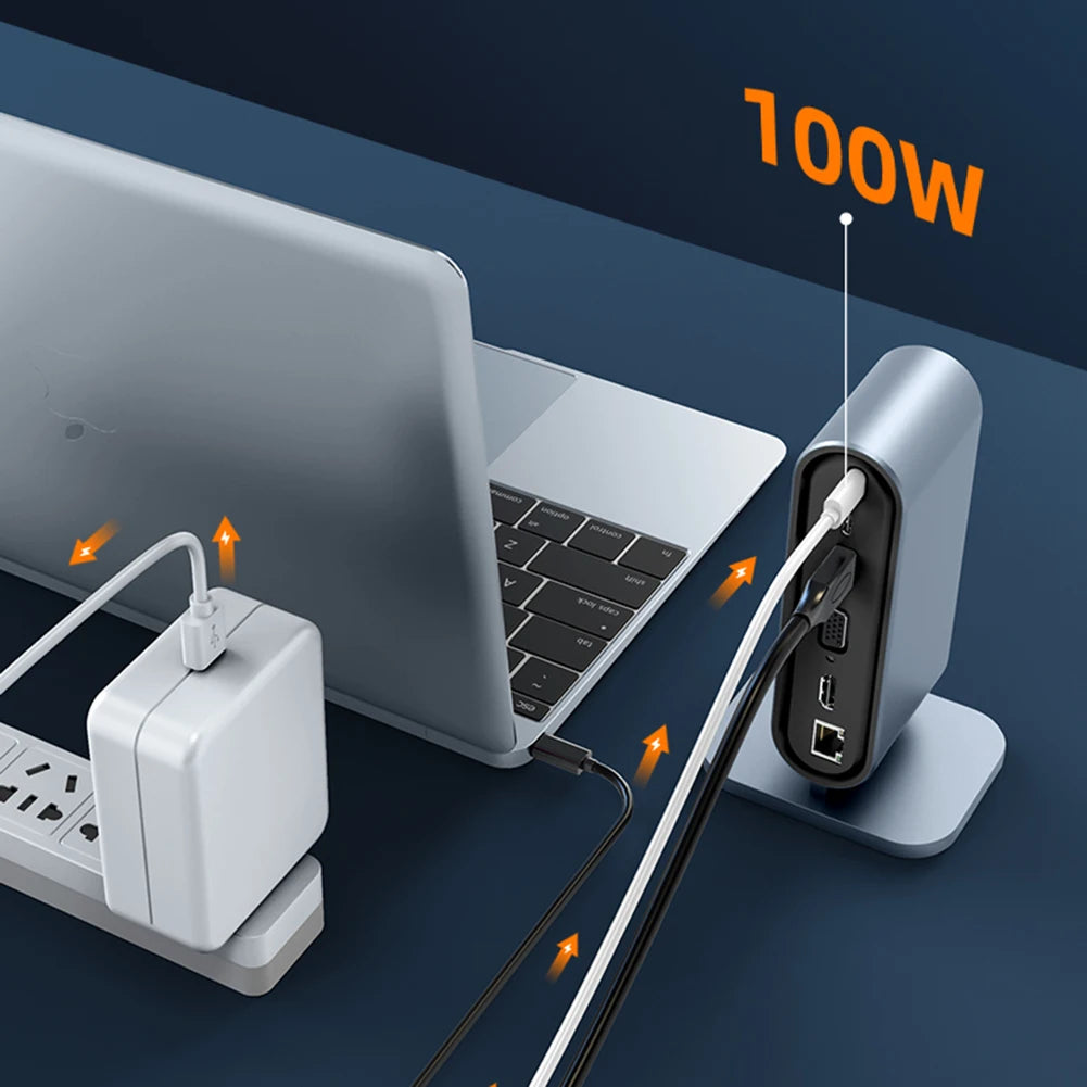 12-in-1 USB-C Docking Station – 4K HDMI, 100W PD, RJ45, Card Reader Hub