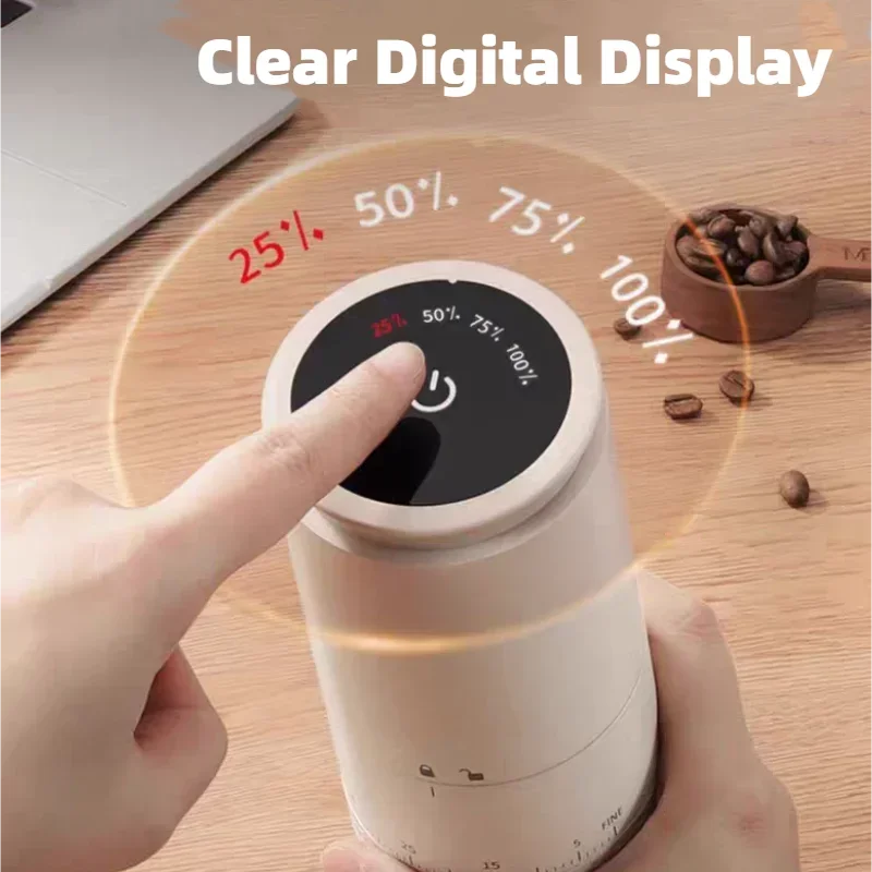 CREAROMA Rechargeable Coffee Grinder – Ceramic Burr, 38 Grind Levels, Touch Screen Control