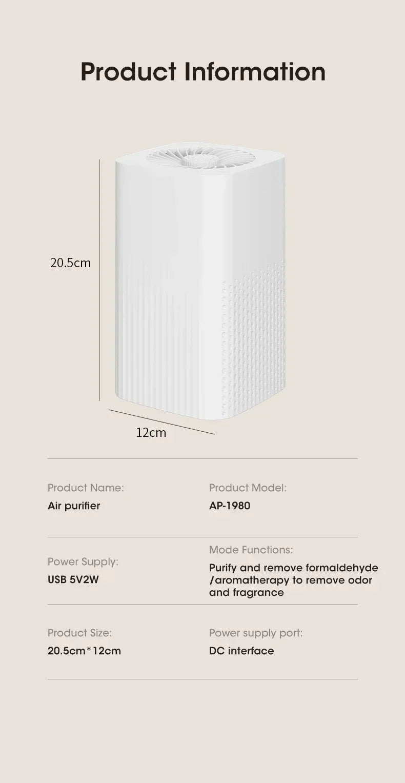 NOCCLILI Portable Air Purifier – H13 True HEPA, Negative Ion Deodorizer, USB Powered