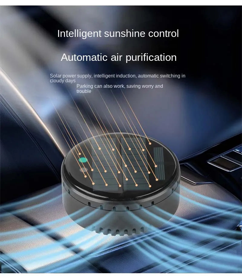 Solar & USB Car Air Purifier with Ozone Sterilization & Negative Ion Release – Compact Vehicle Oxygen Bar
