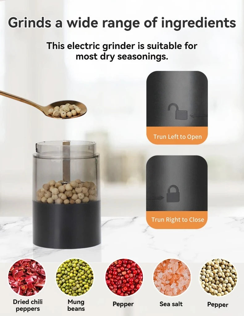 Electric Salt & Pepper Grinder – USB Rechargeable Automatic Spice Mill with Adjustable Grind