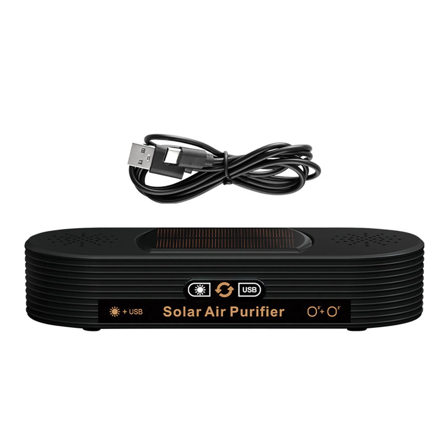 Solar USB Car Air Purifier – Dual-Mode Ion & Active Oxygen Ozone Cleaner with Auto Power Switch