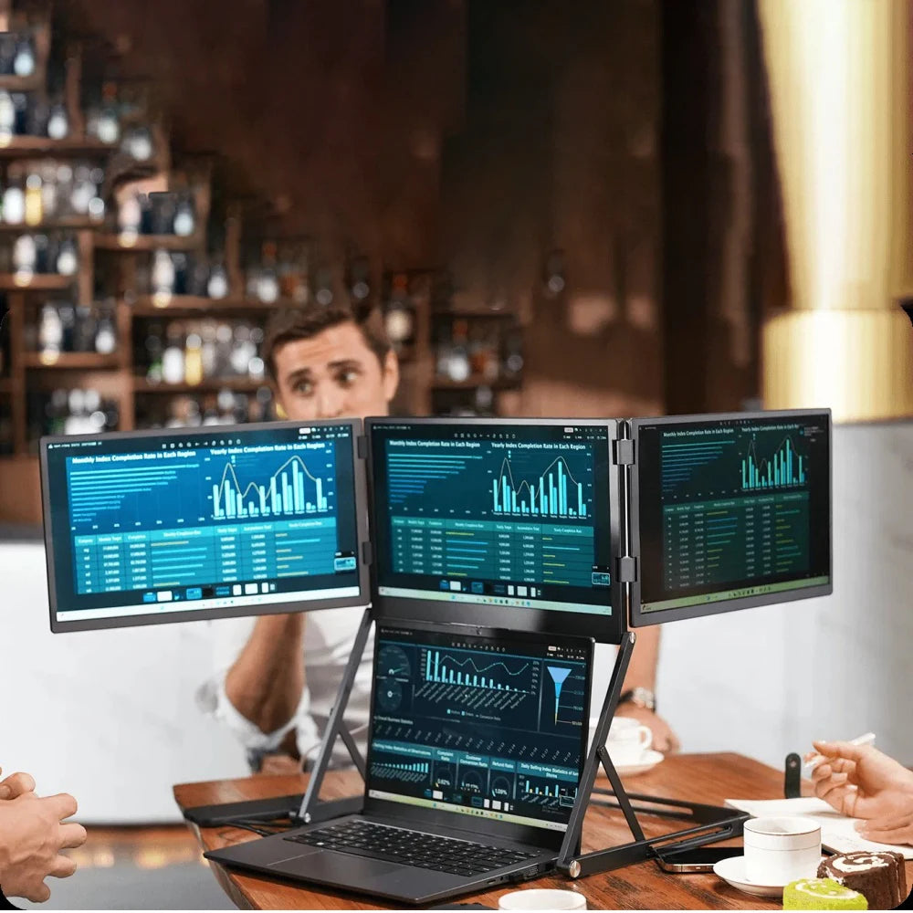 Rospider TriCreate 14″ Triple Screen Laptop Extender | FHD IPS 1080P | One-Cable Setup | HDMI / USB-C