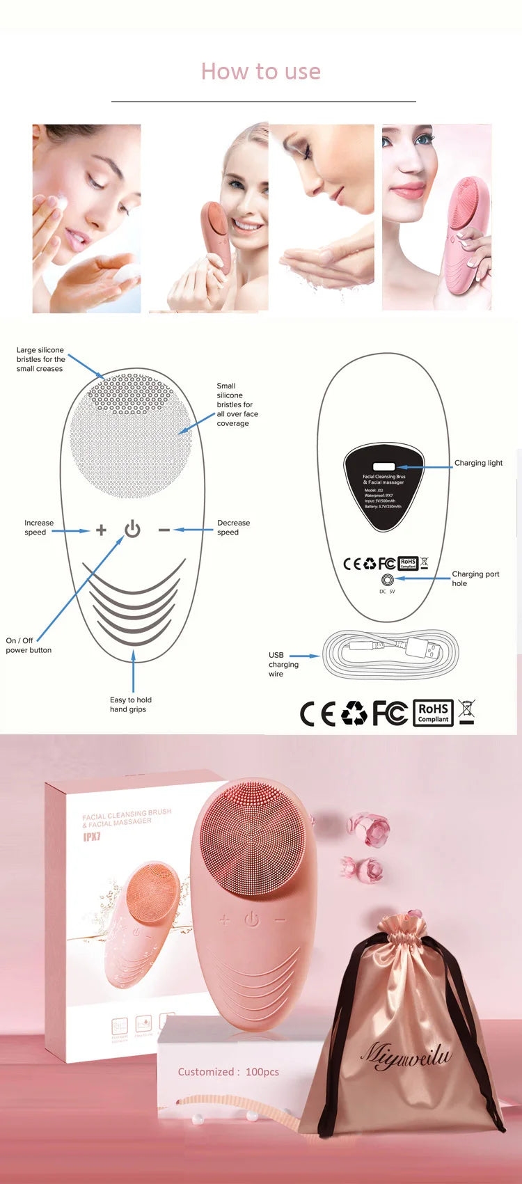Sonic Facial Cleansing Brush – Deep Cleansing Silicone Face Scrubber