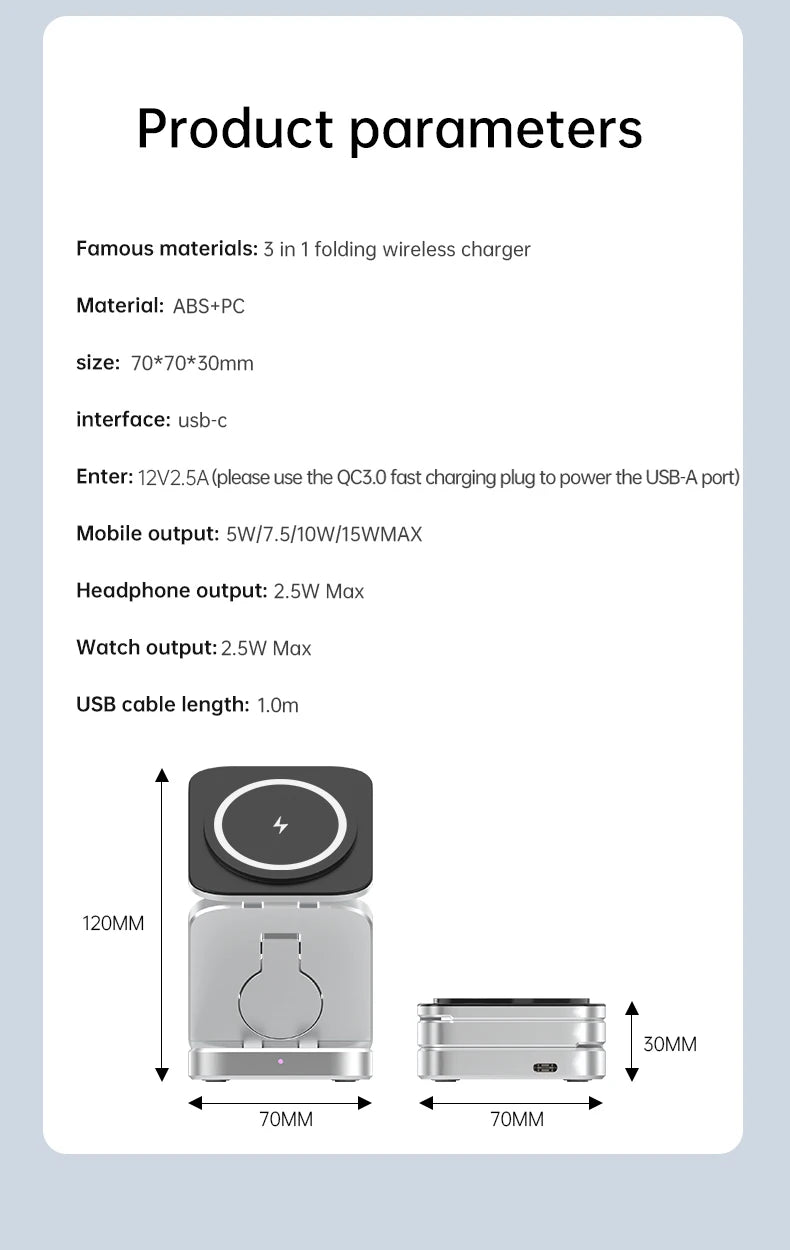 Portable 3-in-1 Magnetic Wireless Charging Station for iPhone & Samsung
