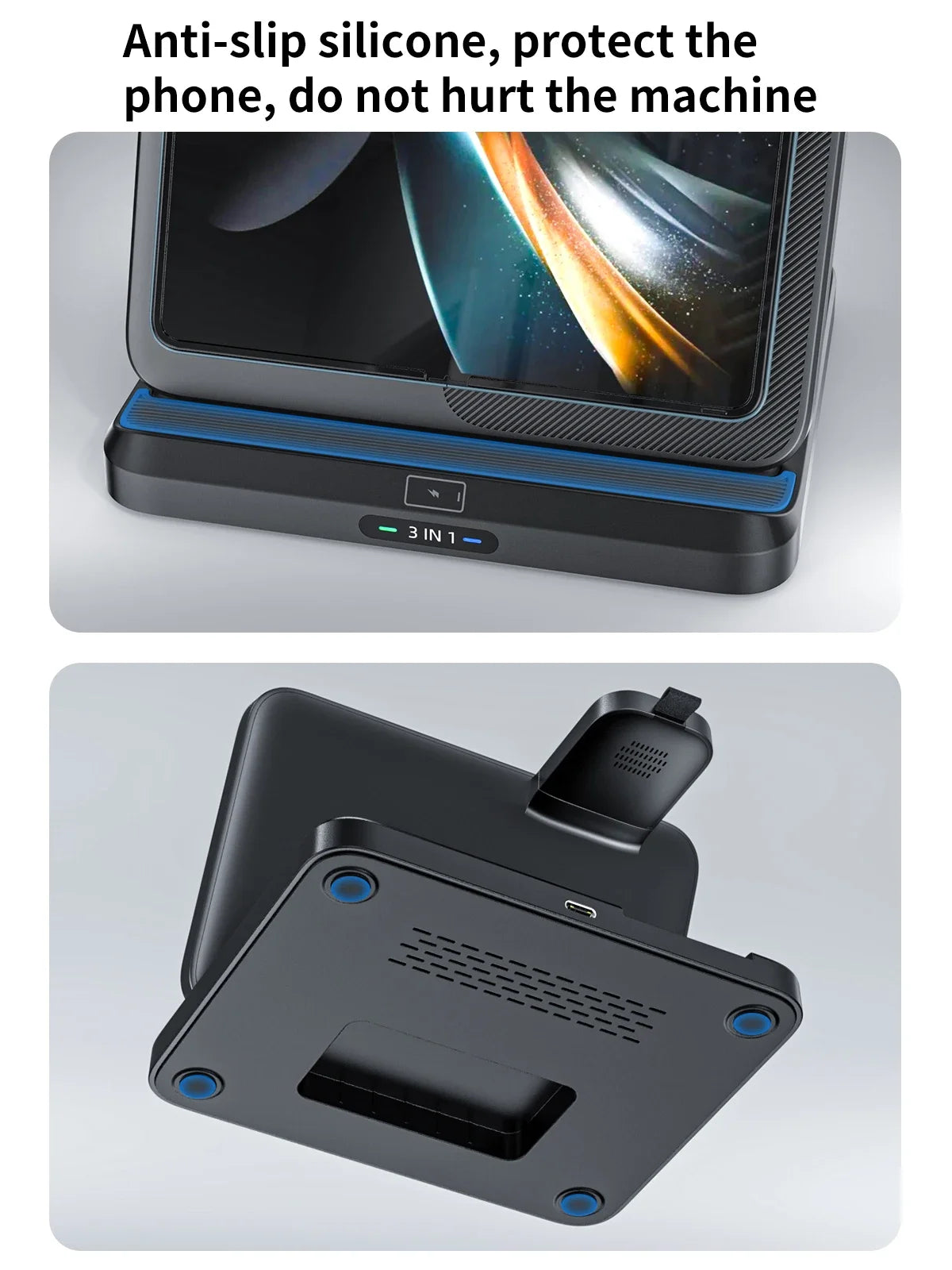 VIKEFON Foldable 3-in-1 Wireless Charger with Cooling Fan for Samsung Devices