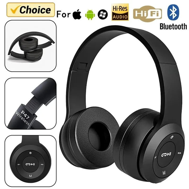 P47 Wireless Gaming Headphones – Over-Ear Bluetooth Headset with Mic & Noise Cancelling