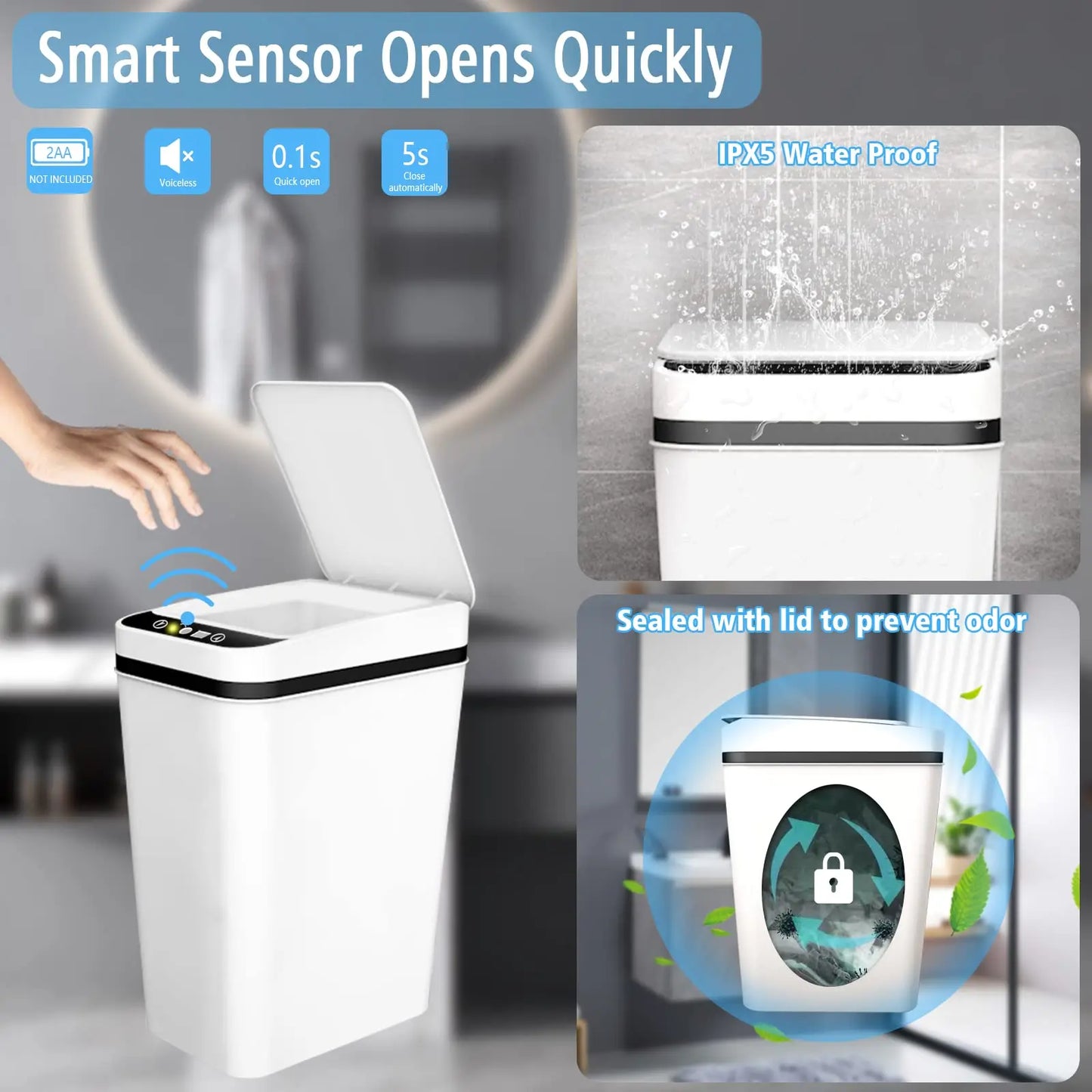 12L Smart-Style Sensor Trash Can – Space-Saving Automatic Waste Bin for Bathroom & Kitchen