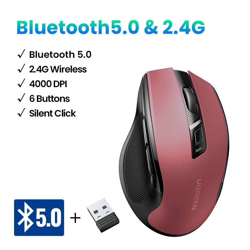 UGREEN MU006 Wireless Mouse – Bluetooth 5.0 & 2.4G, 4000 DPI, Silent Ergonomi