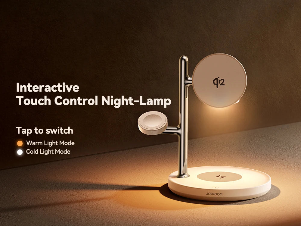 JOYROOM Qi2 4-in-1 Wireless Charging Station – 15W Fast MagSafe Charger with Night Lamp