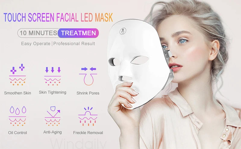 Windaily LED Face Mask with 7 Light Modes – Wireless USB Charging Beauty Therapy