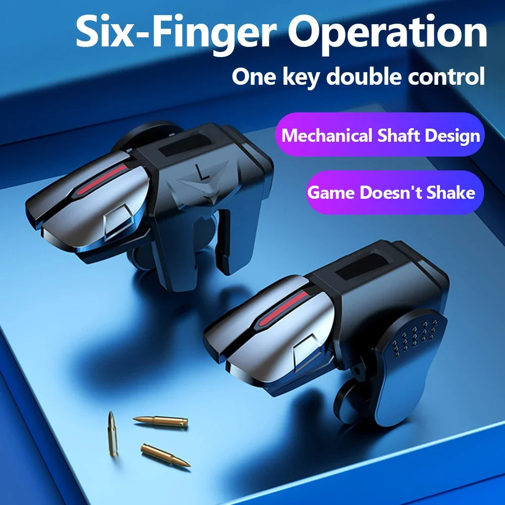 6-Finger Mobile Gaming Trigger Kit – PUBG Physical Buttons + Finger Sleeves for iOS & Android
