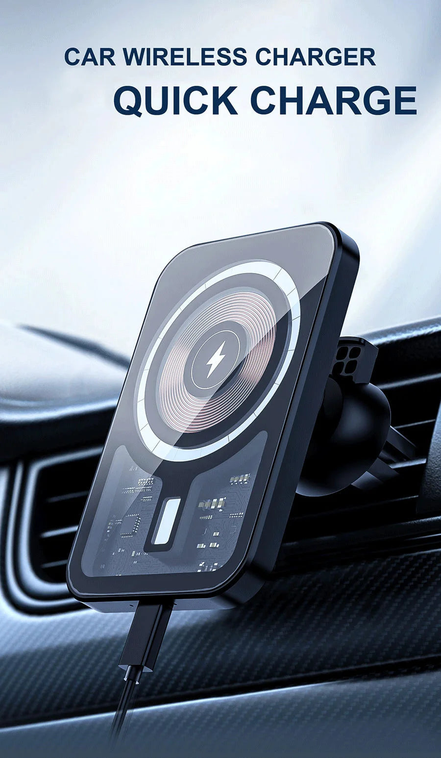 VIKEFON 30W Magnetic Car Phone Holder Charger – iPhone Fast Wireless Charging