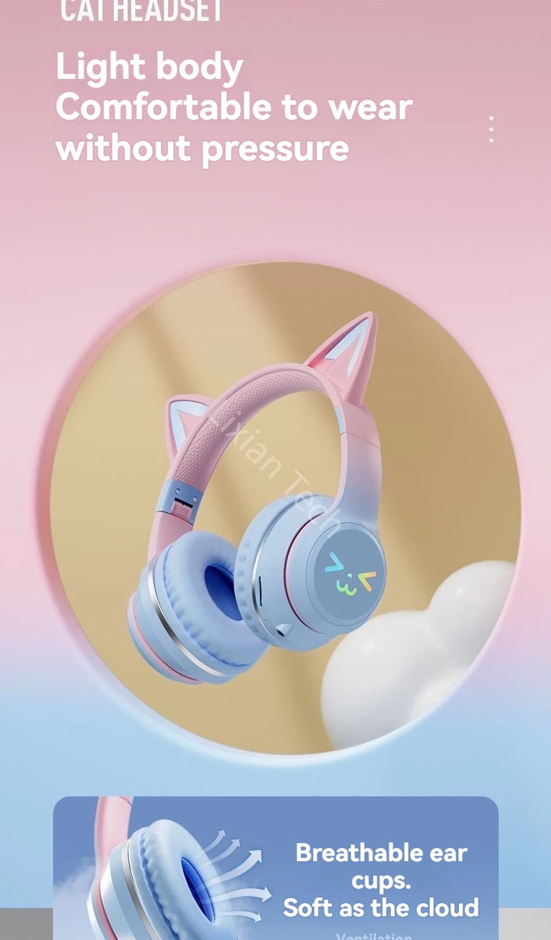Over-Ear ANC Headset with RGB Cat Ears – Wired & Wireless, Gaming Mode