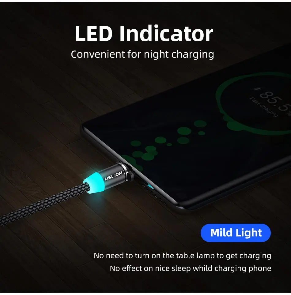 Magnetic Charging Cable 360 Degree – USB-A to Type-C / Lightning / Micro USB (2.4A)