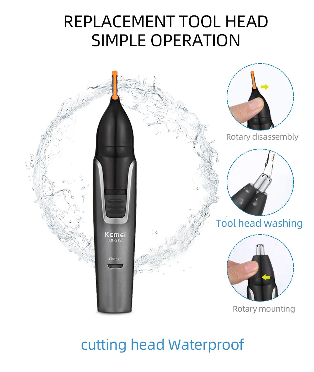 Kemei KM-312 Nose, Beard & Eyebrow Trimmer – Compact Rechargeable Groomer
