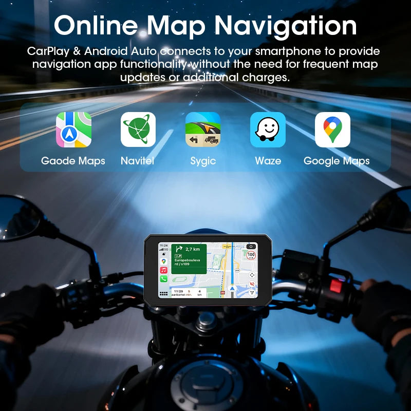 Jansite 5” IPX7 Motorcycle / Car Smart Display – Wireless CarPlay, Android Auto & MirrorLink