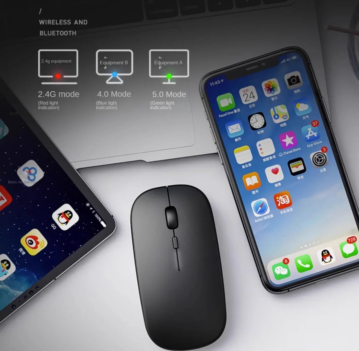 Bluetooth Wireless Mouse with Rechargeable Battery – Universal Dual-Hand Use