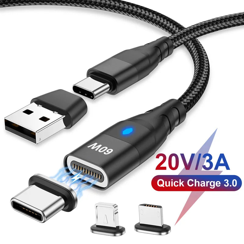 Nylon Braided 6-in-1 Charging Cable – QC3.0 Fast Charge & Data Sync (3A)