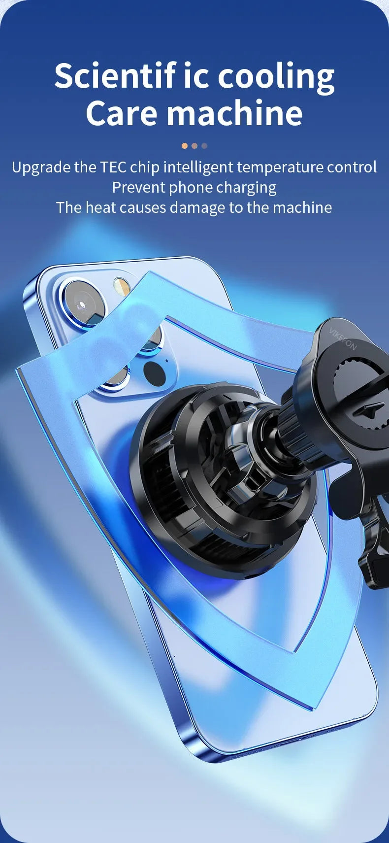 VIKEFON MagSafe Car Mount Charger 30W with Dual Cooling & LED Lights for iPhone