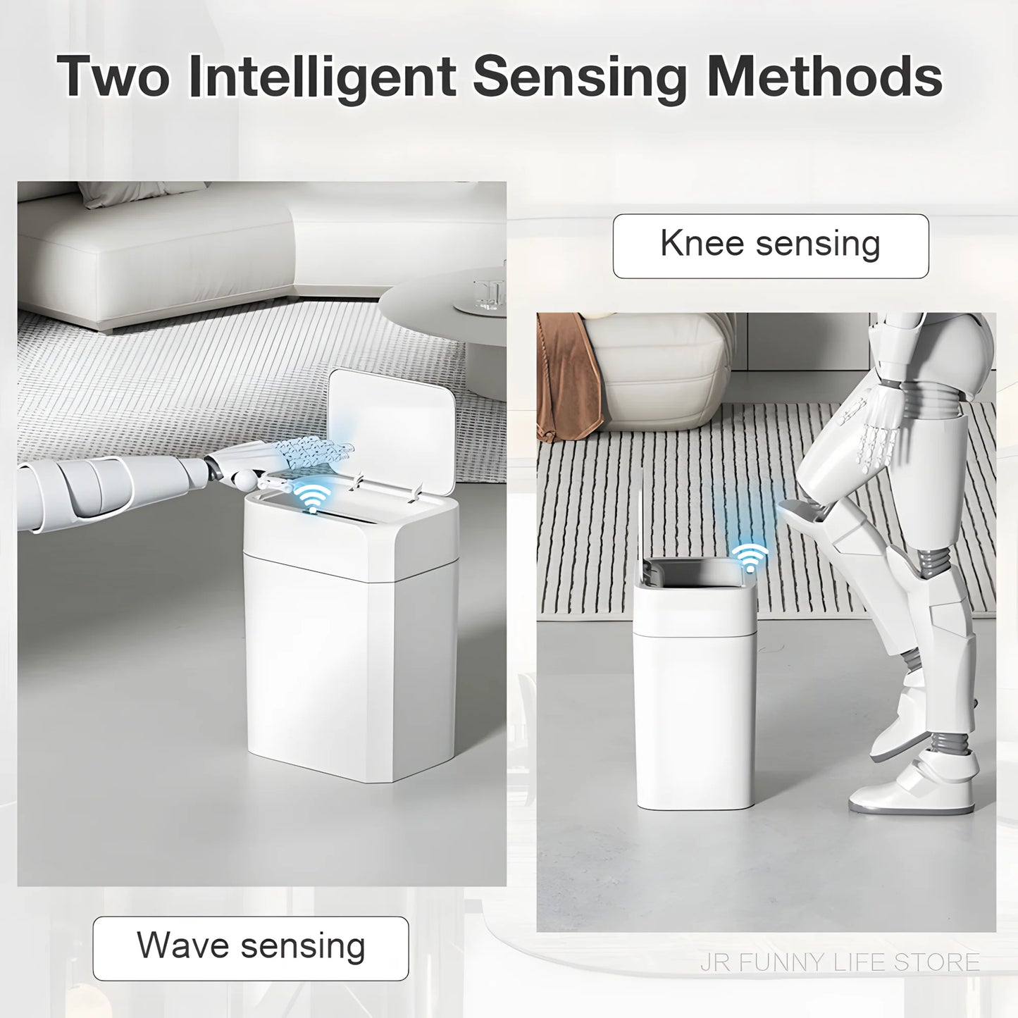 Smart Sensor Trash Can – Dual Induction Wave & Knee Open Bin (12L / 16L)