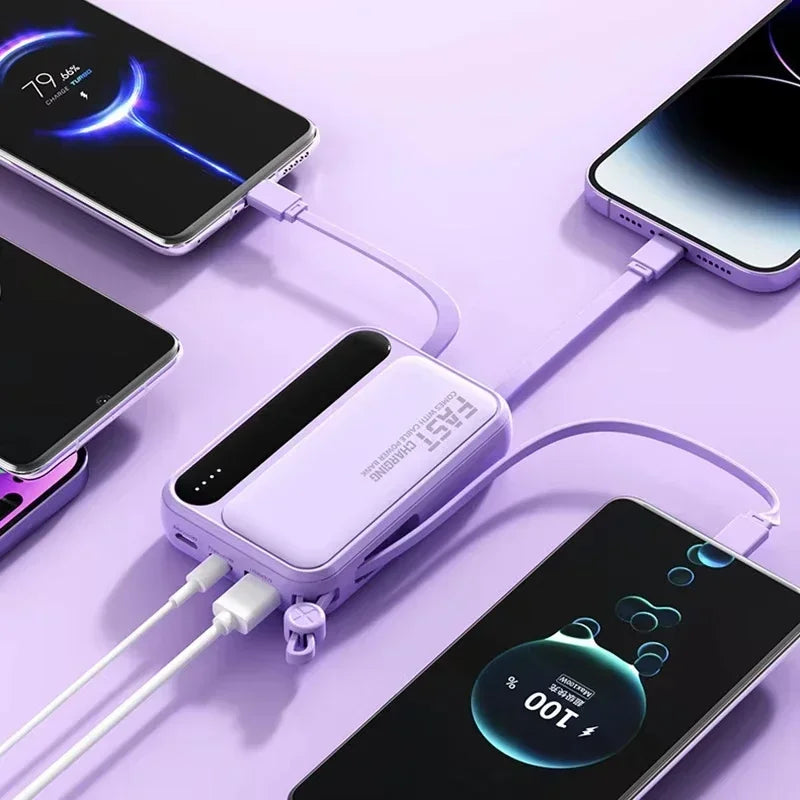 High-Capacity Power Bank 120W – Built-in 4 Cables, Digital Display (10000mAh / 30000mAh / 50000mAh)