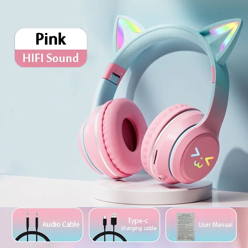 Over-Ear ANC Headset with RGB Cat Ears – Wired & Wireless, Gaming Mode