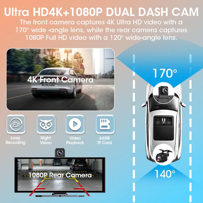 T369 11.26″ Wireless CarPlay Screen with 4K Rotatable Camera