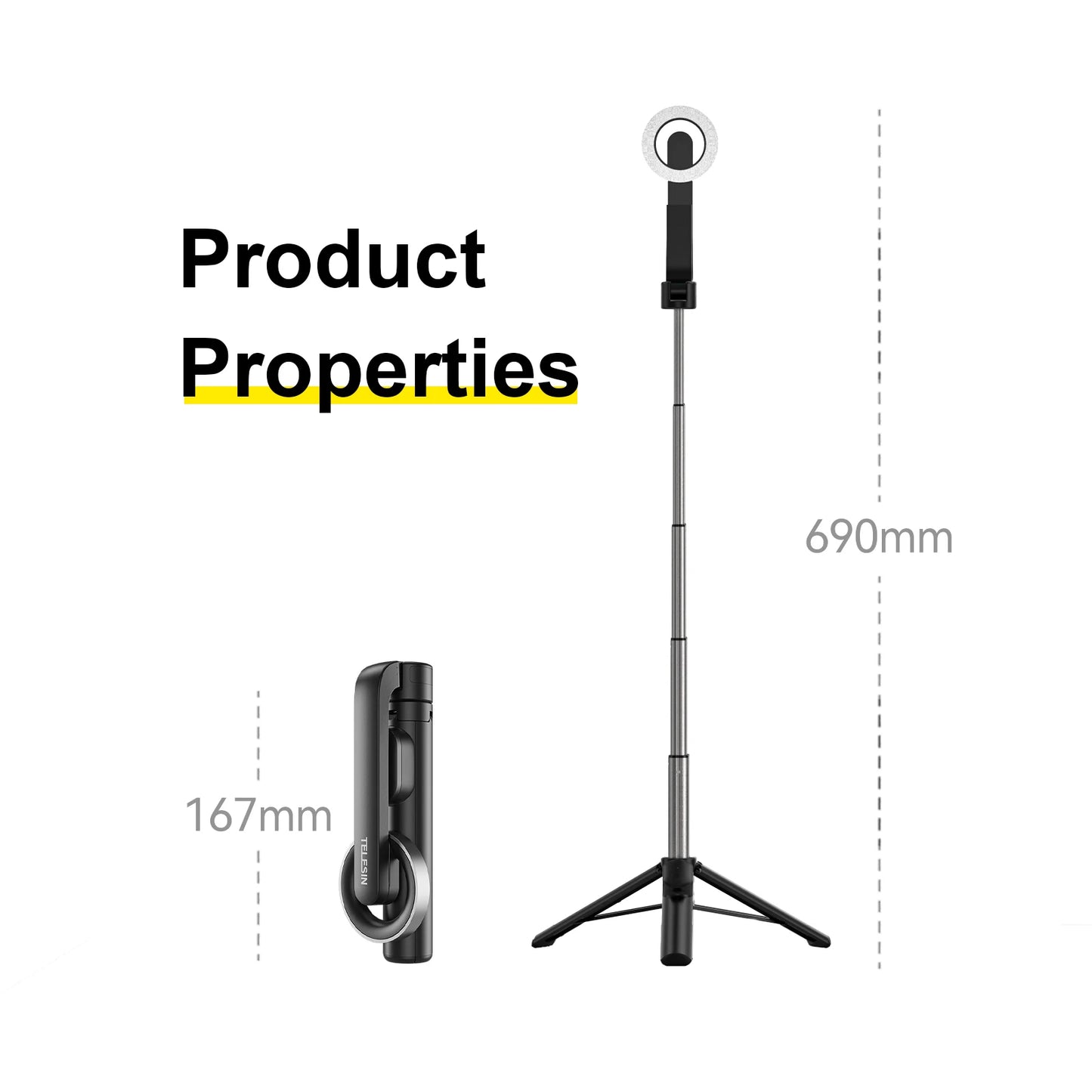 Magnetic Selfie Stick Tripod for iPhone – Bluetooth Remote & 360° Rotation