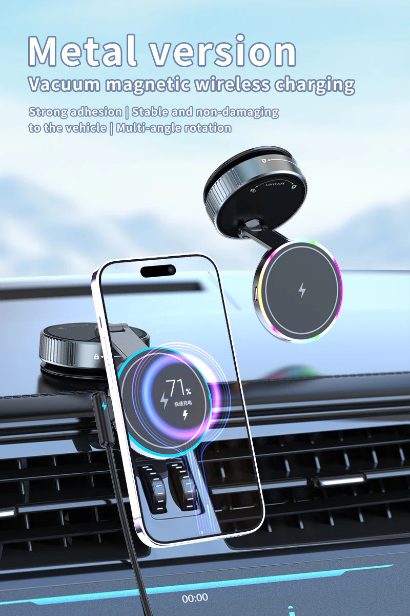 Aluminium Magnetic Car Holder with Wireless Charging – iPhone Compatible
