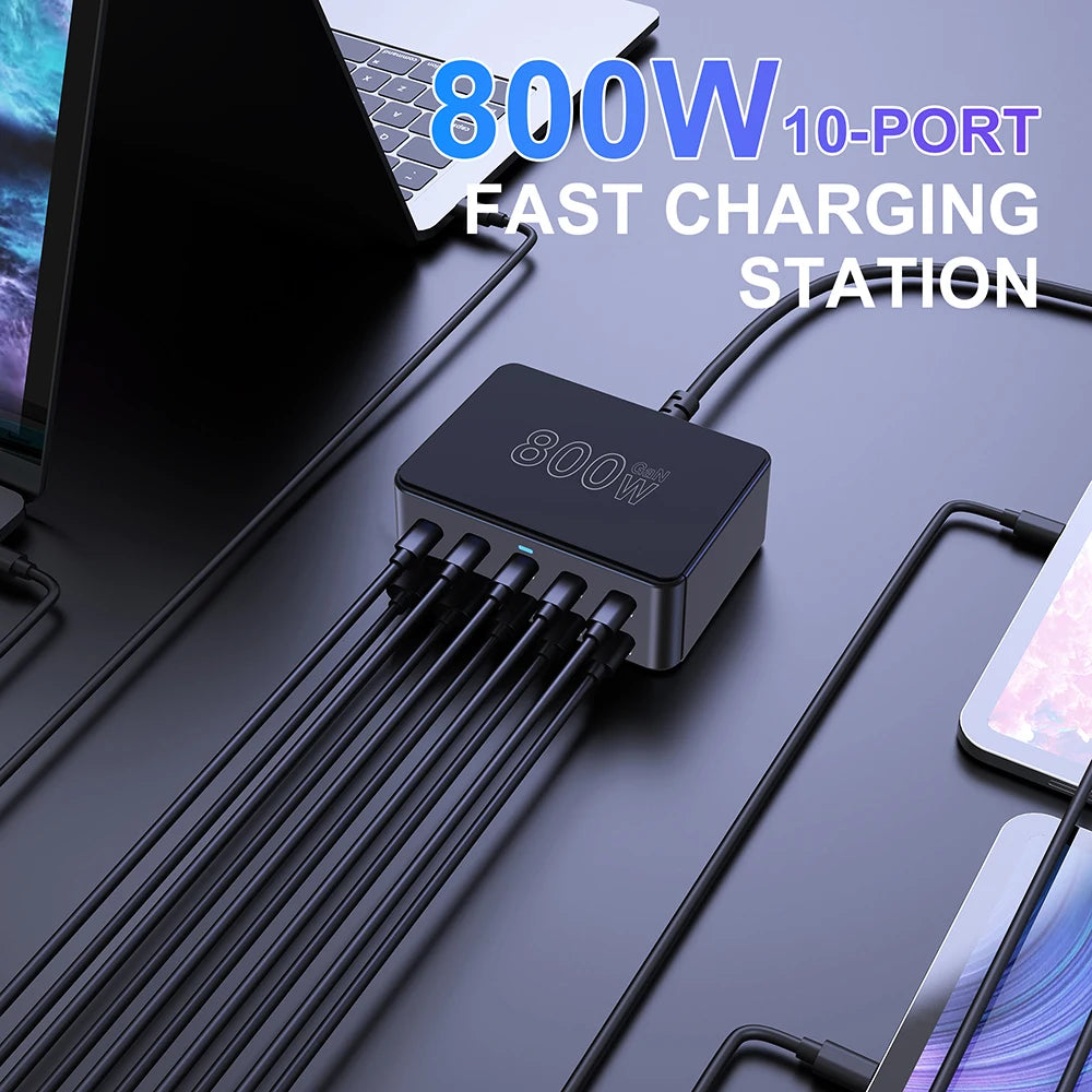 BK-123D 800W GaN Fast Charger – Multi-Port USB-C 100W PD for Laptops & Phones