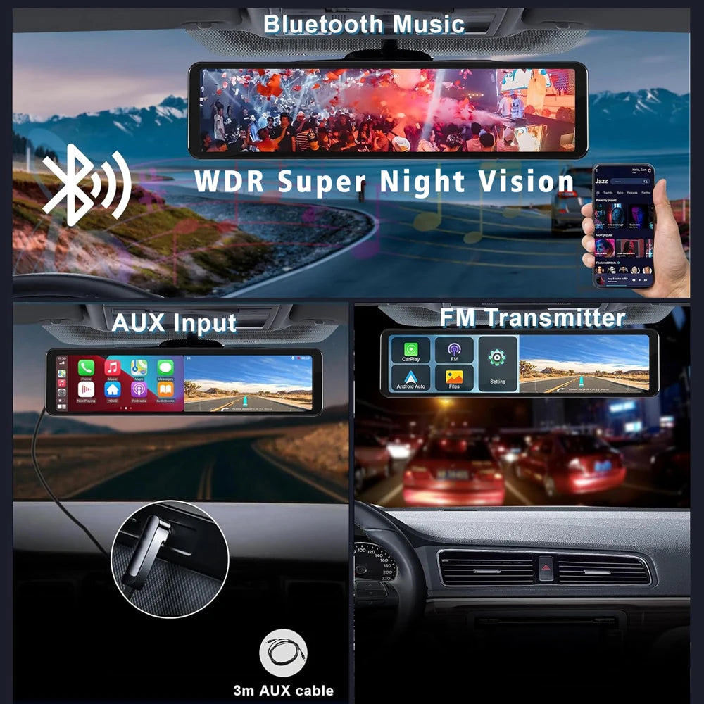 11.26” 4K Rearview Mirror DVR | CarPlay, Android Auto, GPS Ready
